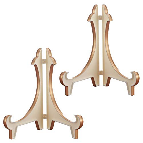 Plattenständer， Halter Kunststoff Bild Staffelei Display Snd Bilderrahmen Weiß Gold, 2 Pack Klapp Teller Gericht(Wit,5inch) von YKMYXZ