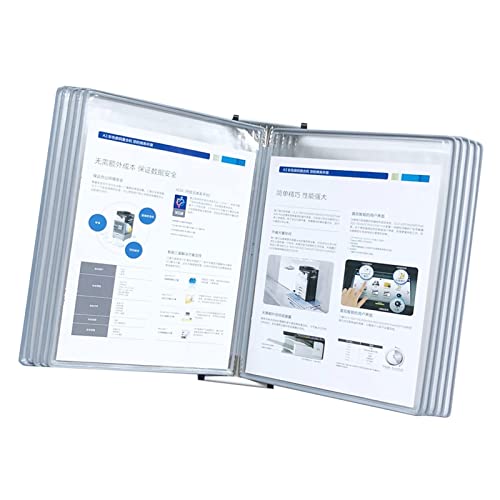 Referenz- und Anzeigesystem for die Wandmontage, wandmontierter Page-Flip-Ordner, 10 doppelseitige Felder, transparenter A4-Loseblatt-Anzeigeständer(Grey) von YKMYXZ