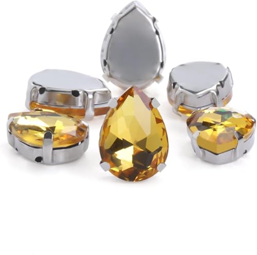 YKMYXZ, 30 Stück glitzernde Kristall-Strasssteine ​​zum Aufnähen auf Glassteine, Ornament, Diamantperlen for Kleider, DIY-Bastelarbeiten, Krallenbohrer-Zubehör(Gold,10x14mm 30pcs) von YKMYXZ