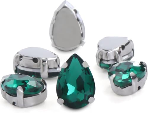 YKMYXZ, 30 Stück glitzernde Kristall-Strasssteine ​​zum Aufnähen auf Glassteine, Ornament, Diamantperlen for Kleider, DIY-Bastelarbeiten, Krallenbohrer-Zubehör(Green,13x18mm 30pcs) von YKMYXZ