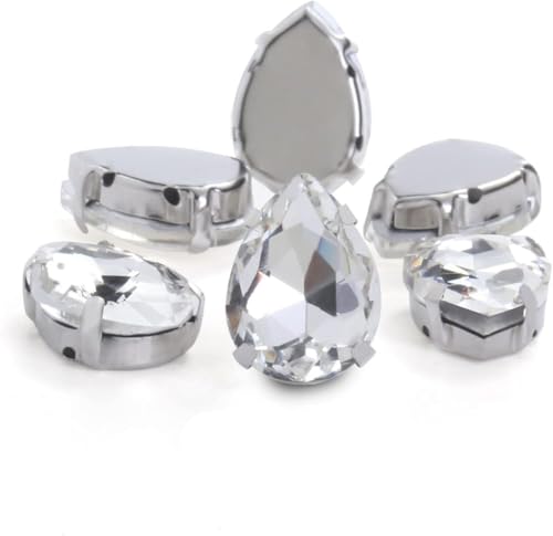 YKMYXZ, 30 Stück glitzernde Kristall-Strasssteine ​​zum Aufnähen auf Glassteine, Ornament, Diamantperlen for Kleider, DIY-Bastelarbeiten, Krallenbohrer-Zubehör(White,10x14mm 30pcs) von YKMYXZ
