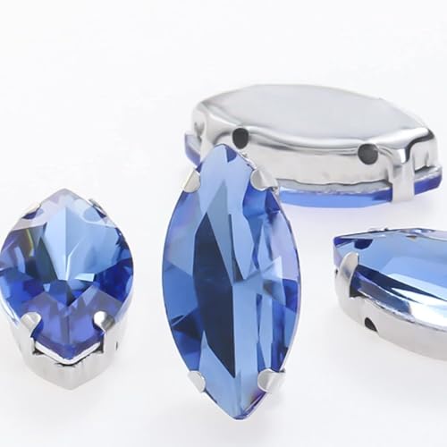 YKMYXZ, 50 Stück glitzernde Blatt-Kristall-Strasssteine, von Hand aufgenäht, Glassteine, Ornament, Diamantperlen, Kleid, DIY-Bastelarbeiten, Krallenbohrer-Zubehör(Blue,4x8mm 50pcs) von YKMYXZ