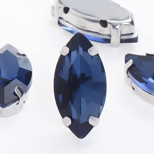 YKMYXZ, 50 Stück glitzernde Blatt-Kristall-Strasssteine, von Hand aufgenäht, Glassteine, Ornament, Diamantperlen, Kleid, DIY-Bastelarbeiten, Krallenbohrer-Zubehör(Dark Blue,13x27mm 50pcs) von YKMYXZ