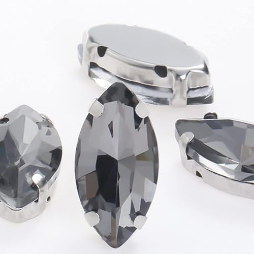 YKMYXZ, 50 Stück glitzernde Blatt-Kristall-Strasssteine, von Hand aufgenäht, Glassteine, Ornament, Diamantperlen, Kleid, DIY-Bastelarbeiten, Krallenbohrer-Zubehör(Grey,13x27mm 50pcs) von YKMYXZ