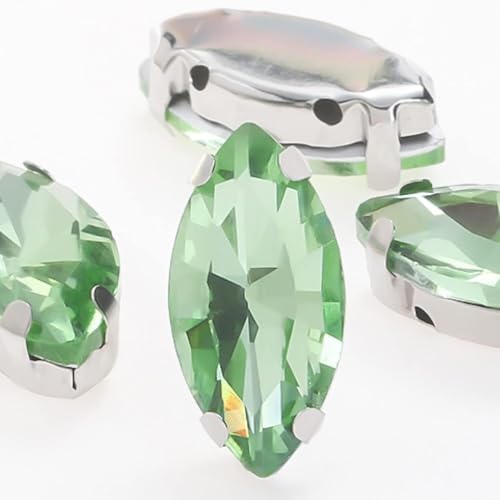 YKMYXZ, 50 Stück glitzernde Blatt-Kristall-Strasssteine, von Hand aufgenäht, Glassteine, Ornament, Diamantperlen, Kleid, DIY-Bastelarbeiten, Krallenbohrer-Zubehör(Light Green,7x15mm 50pcs) von YKMYXZ