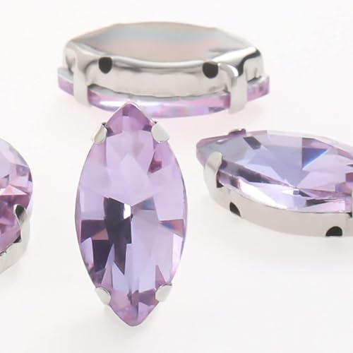 YKMYXZ, 50 Stück glitzernde Blatt-Kristall-Strasssteine, von Hand aufgenäht, Glassteine, Ornament, Diamantperlen, Kleid, DIY-Bastelarbeiten, Krallenbohrer-Zubehör(Lilac Colour,13x27mm 50pcs) von YKMYXZ