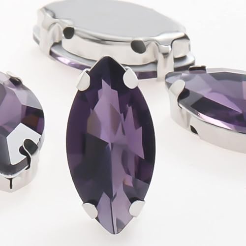 YKMYXZ, 50 Stück glitzernde Blatt-Kristall-Strasssteine, von Hand aufgenäht, Glassteine, Ornament, Diamantperlen, Kleid, DIY-Bastelarbeiten, Krallenbohrer-Zubehör(Purple,13x27mm 50pcs) von YKMYXZ