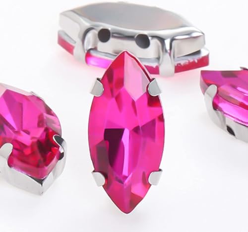 YKMYXZ, 50 Stück glitzernde Blatt-Kristall-Strasssteine, von Hand aufgenäht, Glassteine, Ornament, Diamantperlen, Kleid, DIY-Bastelarbeiten, Krallenbohrer-Zubehör(Rose Red,13x27mm 50pcs) von YKMYXZ