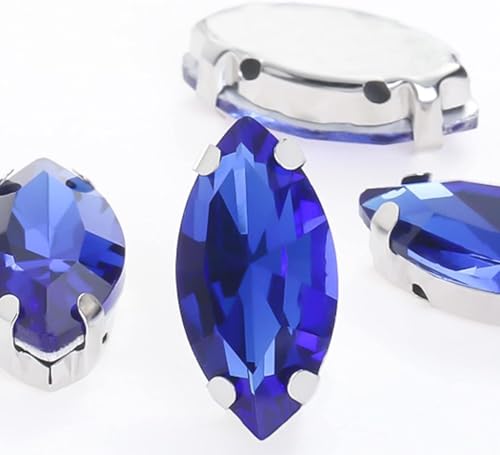 YKMYXZ, 50 Stück glitzernde Blatt-Kristall-Strasssteine, von Hand aufgenäht, Glassteine, Ornament, Diamantperlen, Kleid, DIY-Bastelarbeiten, Krallenbohrer-Zubehör(Royal Blue,13x27mm 50pcs) von YKMYXZ