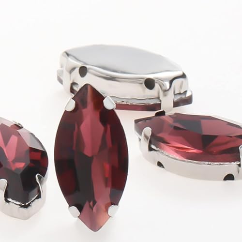 YKMYXZ, 50 Stück glitzernde Blatt-Kristall-Strasssteine, von Hand aufgenäht, Glassteine, Ornament, Diamantperlen, Kleid, DIY-Bastelarbeiten, Krallenbohrer-Zubehör(Wine Red,13x27mm 50pcs) von YKMYXZ