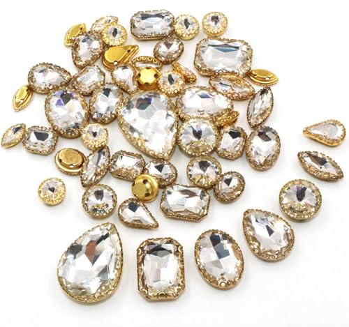 YKMYXZ, 50 Teile/beutel Mix Form Kristall Steine ​​Nähen Gold Spitze Kralle Einstellung Glas Strass DIY Schuhe Kleidung Zubehör(Clear) von YKMYXZ