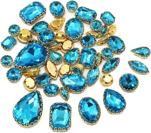 YKMYXZ, 50 Teile/beutel Mix Form Kristall Steine ​​Nähen Gold Spitze Kralle Einstellung Glas Strass DIY Schuhe Kleidung Zubehör(Lake Blue) von YKMYXZ