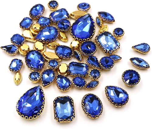 YKMYXZ, 50 Teile/beutel Mix Form Kristall Steine ​​Nähen Gold Spitze Kralle Einstellung Glas Strass DIY Schuhe Kleidung Zubehör(Light Blue) von YKMYXZ