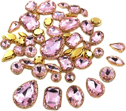 YKMYXZ, 50 Teile/beutel Mix Form Kristall Steine ​​Nähen Gold Spitze Kralle Einstellung Glas Strass DIY Schuhe Kleidung Zubehör(Pink) von YKMYXZ