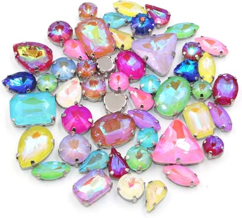 YKMYXZ, 50 Teile/beutel Mix Form Kristall Steine ​​Nähen Splitter Kralle Einstellung Glas Mokka AB Strass DIY Taschen/Schuhe/Kleidung Zubehör(Mix Color) von YKMYXZ