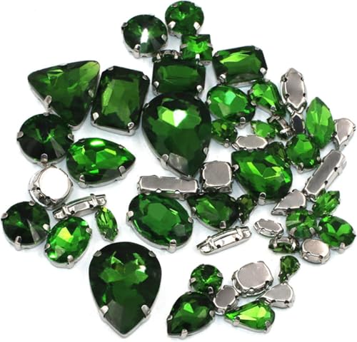 YKMYXZ, 50 Teile/beutel Mix Form Kristall Steine ​​Nähen Splitter Kralle Einstellung Glas Strass DIY Taschen Schuhe Kleidung Zubehör(Grass Green) von YKMYXZ