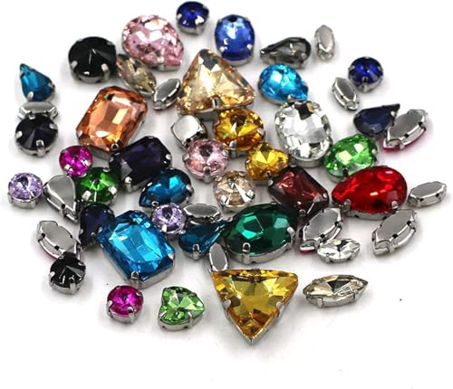 YKMYXZ, 50 Teile/beutel Mix Form Kristall Steine ​​Nähen Splitter Kralle Einstellung Glas Strass DIY Taschen Schuhe Kleidung Zubehör(Mix Color) von YKMYXZ