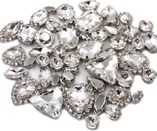YKMYXZ, 50 Teile/paket Mix Größe Mix Form Tasse Kette Felge Kristall Steine ​​Splitter Klauen Einstellung Glas Strass Nähen Kleidung Zubehör(Clear) von YKMYXZ