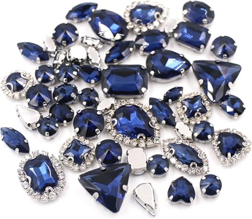 YKMYXZ, 50 Teile/paket Mix Größe Mix Form Tasse Kette Felge Kristall Steine ​​Splitter Klauen Einstellung Glas Strass Nähen Kleidung Zubehör(Ink Blue) von YKMYXZ