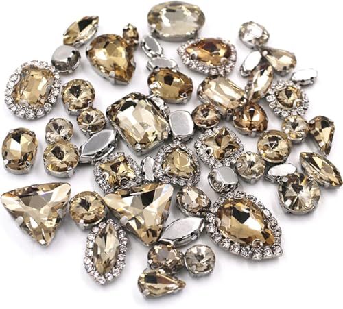 YKMYXZ, 50 Teile/paket Mix Größe Mix Form Tasse Kette Felge Kristall Steine ​​Splitter Klauen Einstellung Glas Strass Nähen Kleidung Zubehör(Light Coffee) von YKMYXZ