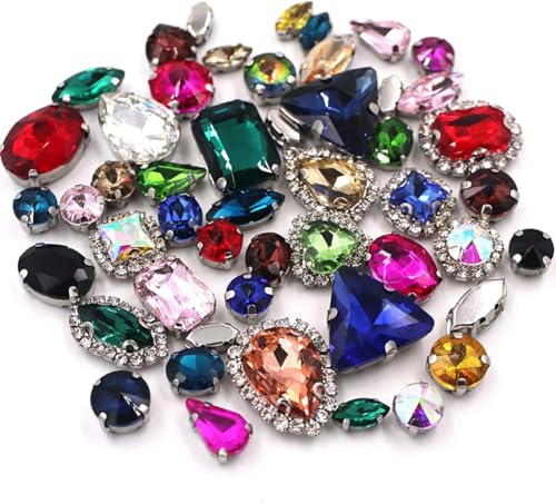 YKMYXZ, 50 Teile/paket Mix Größe Mix Form Tasse Kette Felge Kristall Steine ​​Splitter Klauen Einstellung Glas Strass Nähen Kleidung Zubehör(Mix Color) von YKMYXZ
