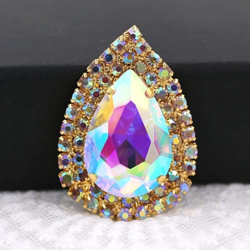 YKMYXZ, Bekleidungszubehör, Glaskristallstein, zweireihig, Kettenrand, Tropfenform, for Aufnähen von Strasssteinen, DIY-Kleidung(Crystal Ab(gold)) von YKMYXZ