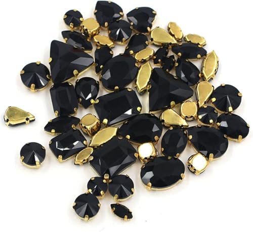 YKMYXZ, DIY Handarbeit Bulk 50 Stück/Beutel Mix Form Kristallsteine ​​Gold Krallenfassung Glas Strass for Aufnähen auf Taschen/Schuhe/Kleidung(Black) von YKMYXZ