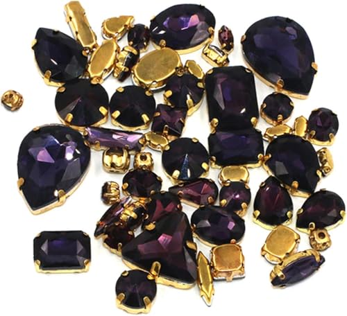 YKMYXZ, DIY Handarbeit Bulk 50 Stück/Beutel Mix Form Kristallsteine ​​Gold Krallenfassung Glas Strass for Aufnähen auf Taschen/Schuhe/Kleidung(Deep Purple) von YKMYXZ