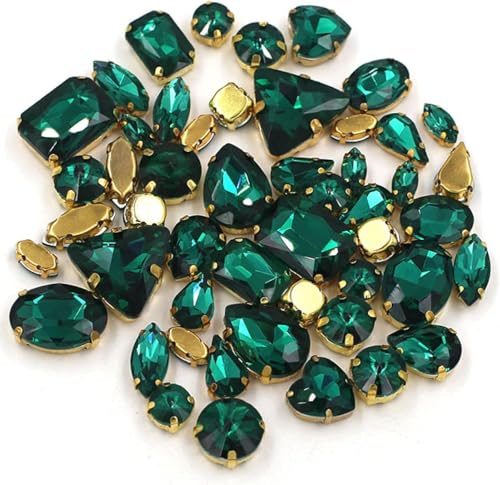 YKMYXZ, DIY Handarbeit Bulk 50 Stück/Beutel Mix Form Kristallsteine ​​Gold Krallenfassung Glas Strass for Aufnähen auf Taschen/Schuhe/Kleidung(Emerald) von YKMYXZ