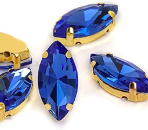 YKMYXZ, Glas-Strasssteine ​​in Pferdeaugen-/Blattform mit Kralle for Aufnähen, Kristallstein, Strass-Diamant for Kleidung, Nähzubehör(Blue,4X8mm 50pcs) von YKMYXZ