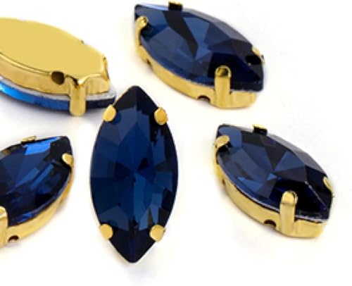 YKMYXZ, Glas-Strasssteine ​​in Pferdeaugen-/Blattform mit Kralle for Aufnähen, Kristallstein, Strass-Diamant for Kleidung, Nähzubehör(Dark Blue,9X18mm 50pcs) von YKMYXZ