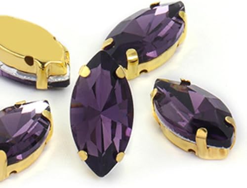 YKMYXZ, Glas-Strasssteine ​​in Pferdeaugen-/Blattform mit Kralle for Aufnähen, Kristallstein, Strass-Diamant for Kleidung, Nähzubehör(Purple,7X15mm 50pcs) von YKMYXZ