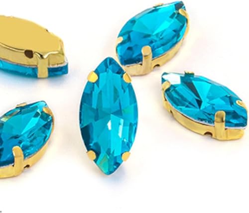 YKMYXZ, Glas-Strasssteine ​​in Pferdeaugen-/Blattform mit Kralle for Aufnähen, Kristallstein, Strass-Diamant for Kleidung, Nähzubehör(Sky Blue,9X18mm 50pcs) von YKMYXZ