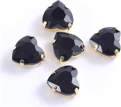 YKMYXZ, Herzförmige Glas-Strasssteine ​​zum Aufnähen mit goldener Klaue, for Aufnähen von Steinkristallen for Kleidungsaccessoires, Schuhe, DIY(Black,16mm 50pcs) von YKMYXZ