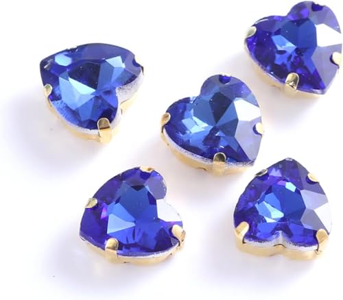 YKMYXZ, Herzförmige Glas-Strasssteine ​​zum Aufnähen mit goldener Klaue, for Aufnähen von Steinkristallen for Kleidungsaccessoires, Schuhe, DIY(Blue,14mm 50pcs) von YKMYXZ