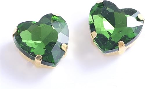 YKMYXZ, Herzförmige Glas-Strasssteine ​​zum Aufnähen mit goldener Klaue, for Aufnähen von Steinkristallen for Kleidungsaccessoires, Schuhe, DIY(Green,16mm 50pcs) von YKMYXZ