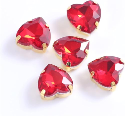 YKMYXZ, Herzförmige Glas-Strasssteine ​​zum Aufnähen mit goldener Klaue, for Aufnähen von Steinkristallen for Kleidungsaccessoires, Schuhe, DIY(Red,16mm 50pcs) von YKMYXZ