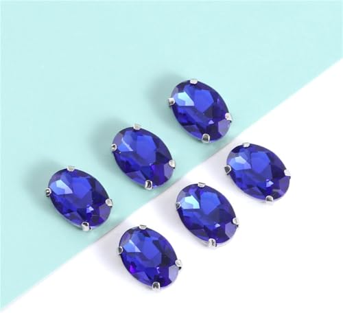 YKMYXZ, Ovale Form, Glaskristall, for Aufnähen von Strasssteinen mit silberner Klaue, Handarbeit, Strass for Aufnähen von Steinen, Kleidungszubehör, Schuhe, Taschen, DIY(Blue,18x25mm 20pcs) von YKMYXZ