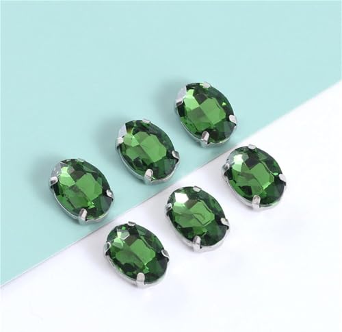 YKMYXZ, Ovale Form, Glaskristall, for Aufnähen von Strasssteinen mit silberner Klaue, Handarbeit, Strass for Aufnähen von Steinen, Kleidungszubehör, Schuhe, Taschen, DIY(Green,10x14mm 20pcs) von YKMYXZ