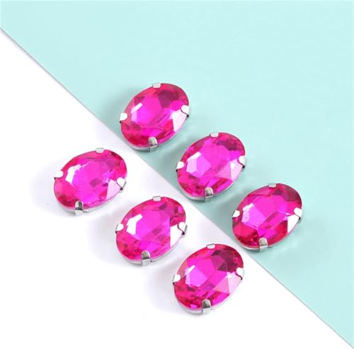 YKMYXZ, Ovale Form, Glaskristall, for Aufnähen von Strasssteinen mit silberner Klaue, Handarbeit, Strass for Aufnähen von Steinen, Kleidungszubehör, Schuhe, Taschen, DIY(Pink,8x10mm20pcs) von YKMYXZ