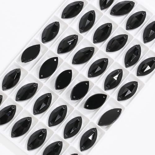 YKMYXZ, Pferdeauge, flache Rückseite, for Aufnähen, Kristall-Strass-Applikationen for Kleider, Glas, glänzende Kristall-Nähsteine ​​für Dekorationsperlen(Black,7x15mm 42pcs) von YKMYXZ