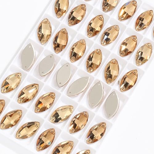 YKMYXZ, Pferdeauge, flache Rückseite, for Aufnähen, Kristall-Strass-Applikationen for Kleider, Glas, glänzende Kristall-Nähsteine ​​für Dekorationsperlen(Gold,6x12mm 72pcs) von YKMYXZ