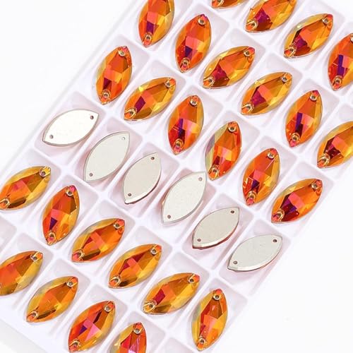 YKMYXZ, Pferdeauge, flache Rückseite, for Aufnähen, Kristall-Strass-Applikationen for Kleider, Glas, glänzende Kristall-Nähsteine ​​für Dekorationsperlen(Orange,6x12mm 72pcs) von YKMYXZ