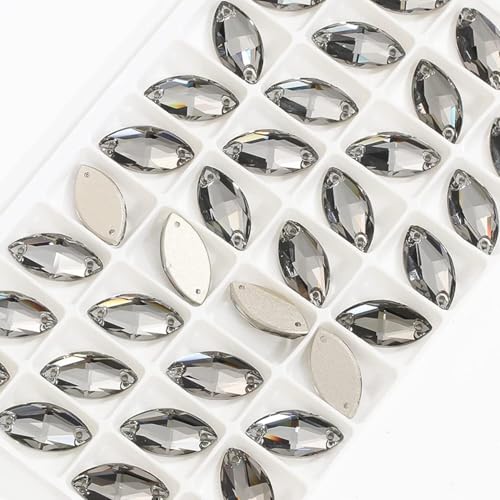YKMYXZ, Pferdeauge, flache Rückseite, for Aufnähen, Kristall-Strass-Applikationen for Kleider, Glas, glänzende Kristall-Nähsteine ​​für Dekorationsperlen(Silver,6x12mm 72pcs) von YKMYXZ