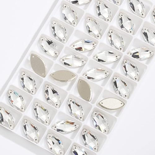 YKMYXZ, Pferdeauge, flache Rückseite, for Aufnähen, Kristall-Strass-Applikationen for Kleider, Glas, glänzende Kristall-Nähsteine ​​für Dekorationsperlen(White,6x12mm 72pcs) von YKMYXZ