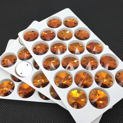 YKMYXZ, Rivoli-Strasssteine ​​zum Aufnähen, runde Perlen, Glaskristall, mehrere bunte Nähsteine ​​mit flacher Rückseite for Hochzeitskleider, DIY-Befestigungstuch(Orange,10mm 72pcs) von YKMYXZ