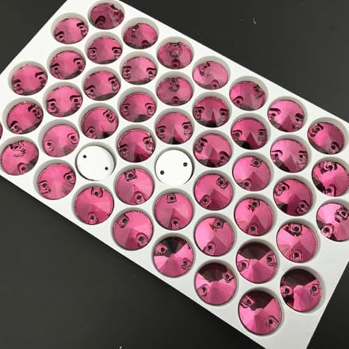 YKMYXZ, Rivoli-Strasssteine ​​zum Aufnähen, runde Perlen, Glaskristall, mehrere bunte Nähsteine ​​mit flacher Rückseite for Hochzeitskleider, DIY-Befestigungstuch(Pink,8mm 84pcs) von YKMYXZ