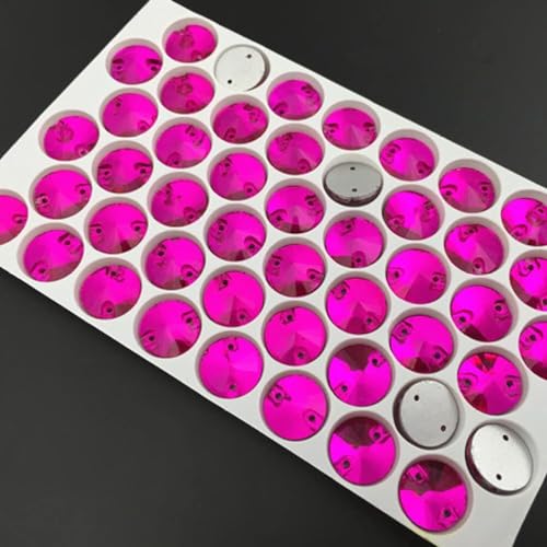 YKMYXZ, Rivoli-Strasssteine ​​zum Aufnähen, runde Perlen, Glaskristall, mehrere bunte Nähsteine ​​mit flacher Rückseite for Hochzeitskleider, DIY-Befestigungstuch(Rose Red,16mm 32pcs) von YKMYXZ