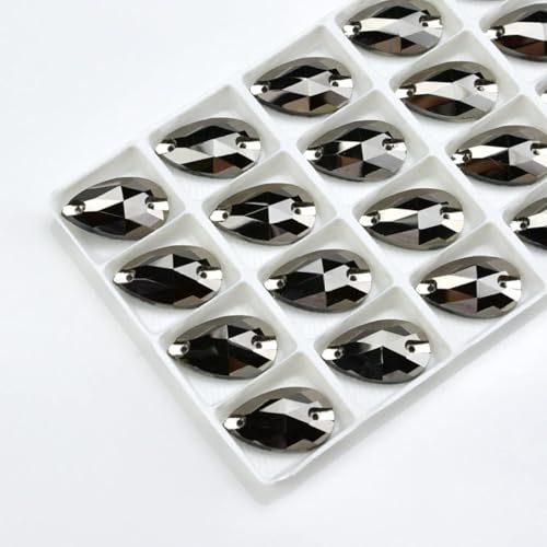 YKMYXZ, Strasssteine ​​zum Aufnähen, Wassertropfen, flache Rückseite, Aufnäher, Stein, 2 Löcher, Glaskristall for selbstgemachte Accessoires for Hochzeitskleider(Silver,7x12mm 72pcs) von YKMYXZ