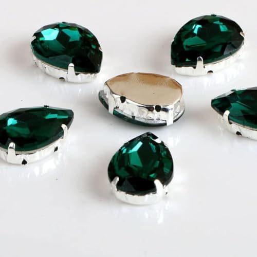 YKMYXZ, Tropfenförmige Glas-Strasssteine ​​mit Klaue for Aufnähen, Tropfen-Kristallstein, Strass, Diamant, Metallsockel, Schnalle, Hochzeitsdekoration(Blackish Green,10x14mm 50pcs) von YKMYXZ